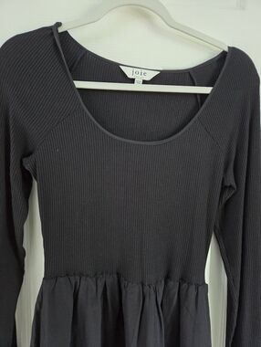Joie Black Ribbed Scoop-Neck Long Sleeve Dress